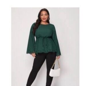 SHEIN Dark Green Blouse with Cutout Hem Size 3X